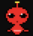 A small red pixel alien waving